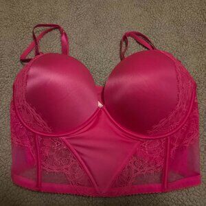 Victoria’s Secret Hot Pink Rhinestone Strap Pushup Corset Bra Top 38DD